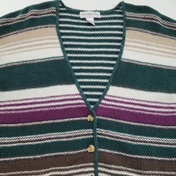 VTG Paris Sport Club Cardigan Sweater Women's S Green Stripe Ramie Cotton EUC - Picture 4 of 16